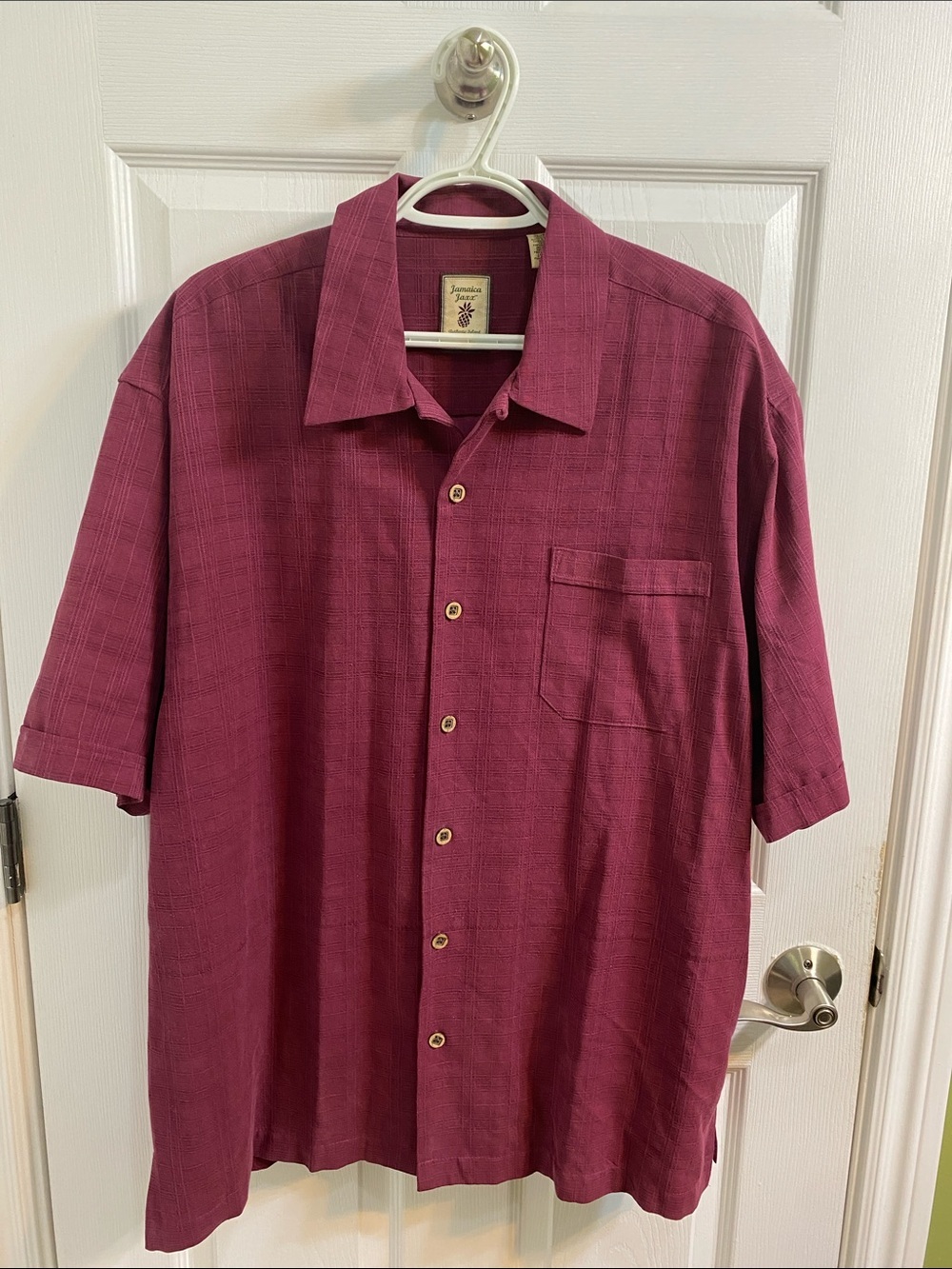 Jamaica Jaxx Burgundy Silk Men’s XL Short Sleeve Button Down Shirt Summer Resort